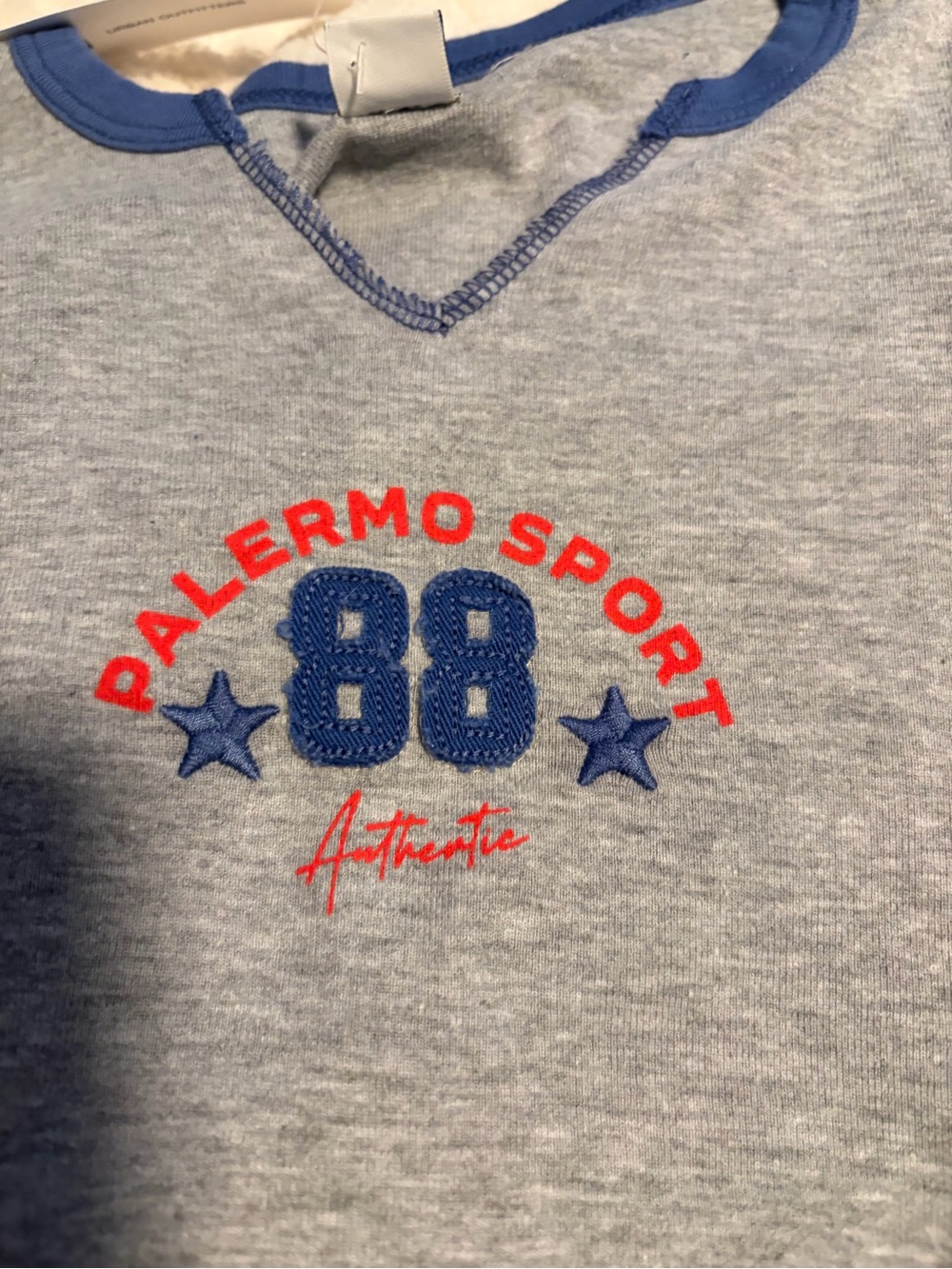 Urban Outfitters Grey Short Sleeve 'Palermo Sport 88' Tee with Blue Trim - Picture 2 of 4
